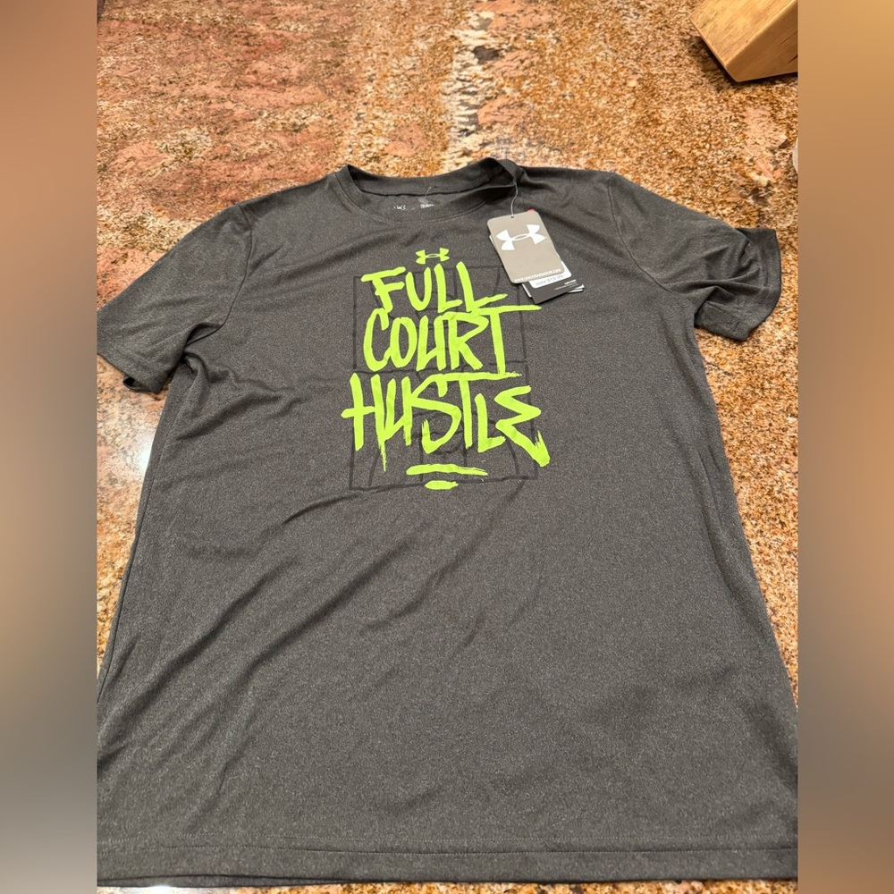 Under Armour Kids Gray Tee with Neon Green Graphic